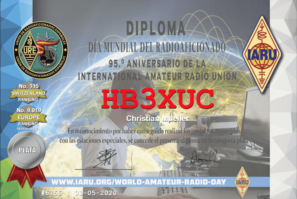 DIPLOMA 95 ANIVERSARIO DE LA IARU