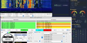 WSJT-X mit FT8 auf 14.074 MHz und das Ham-Tools-Panel mit Propagationsdaten während der POTA-Aktivierung CH-0003