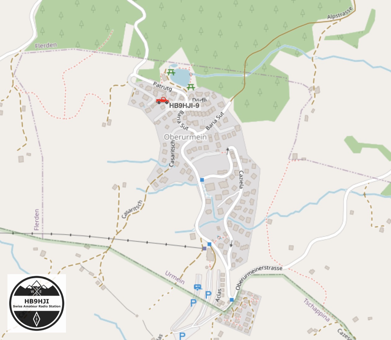 APRS-Karte mit der Position HB9HJI-9 in Oberurmein am Heinzenberg